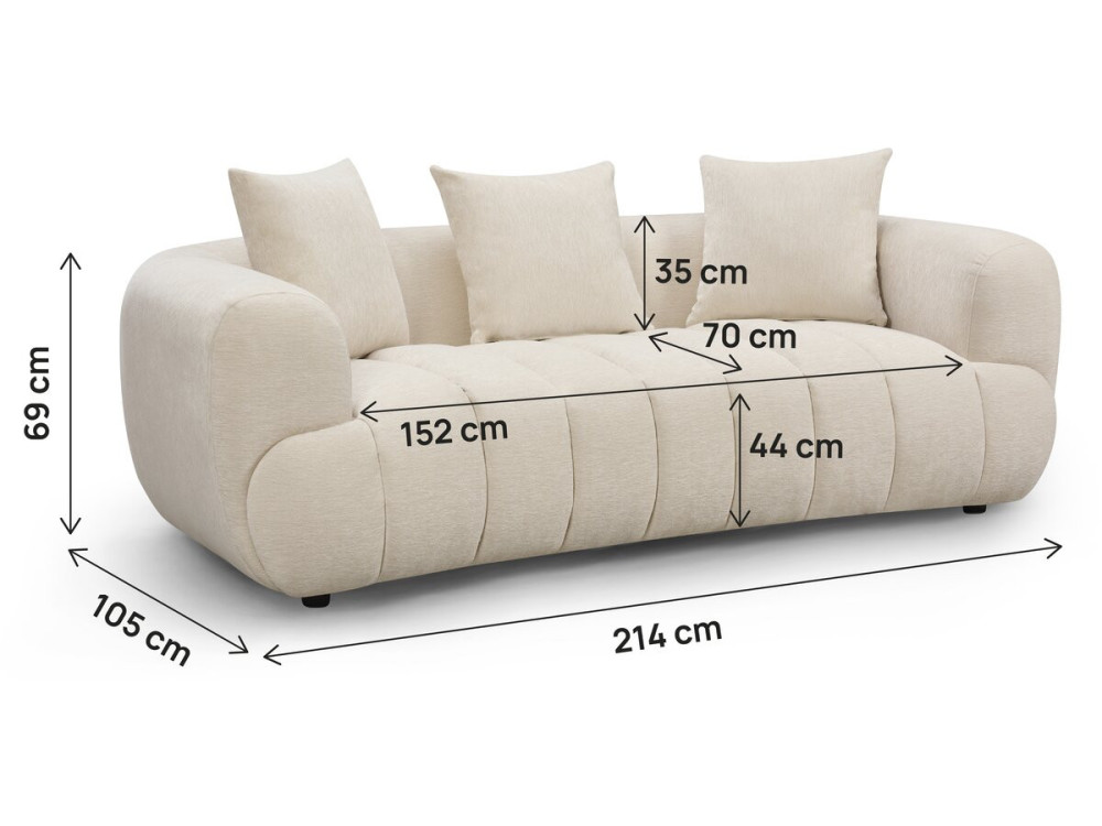 "La Fayette" Straight Sofa - 3-Seater - Beige