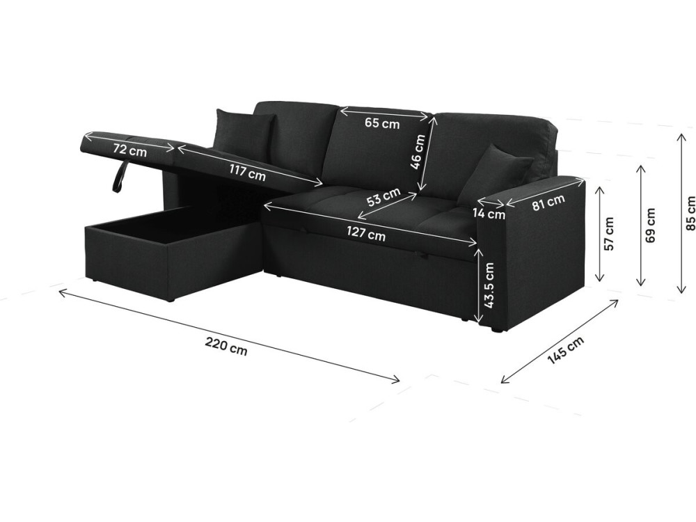 "Alain" Bubble-Style Convertible/Reversible Corner Sofa - 3-Seater - Black