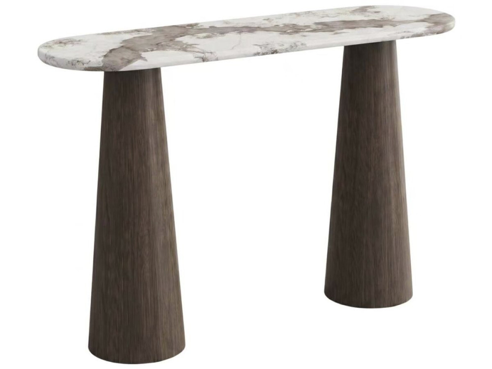 "Zora" Wooden Console Table with Ceramic Top - 140 x 40 x 80 cm - Brown