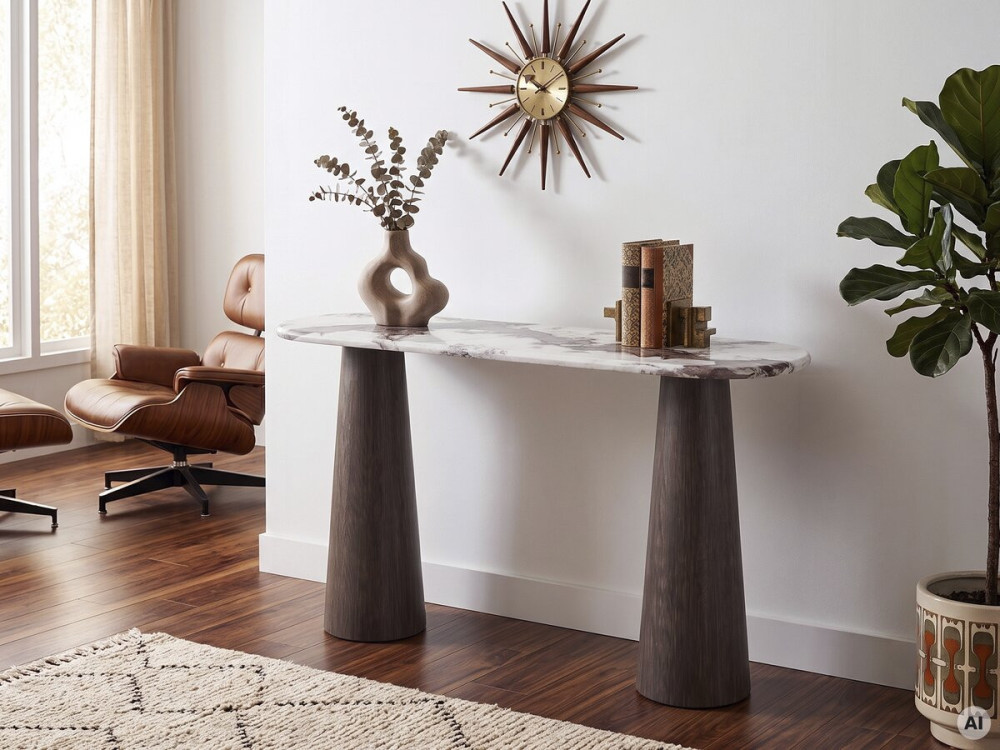 "Zora" Wooden Console Table with Ceramic Top - 140 x 40 x 80 cm - Brown