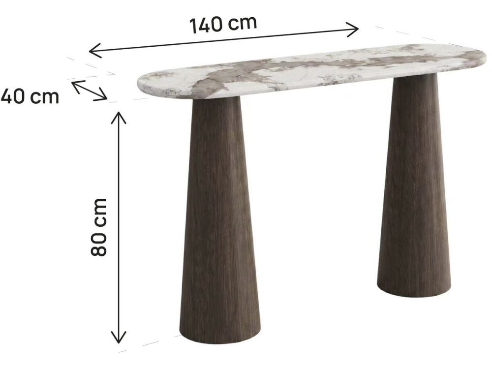 "Zora" Wooden Console Table with Ceramic Top - 140 x 40 x 80 cm - Brown