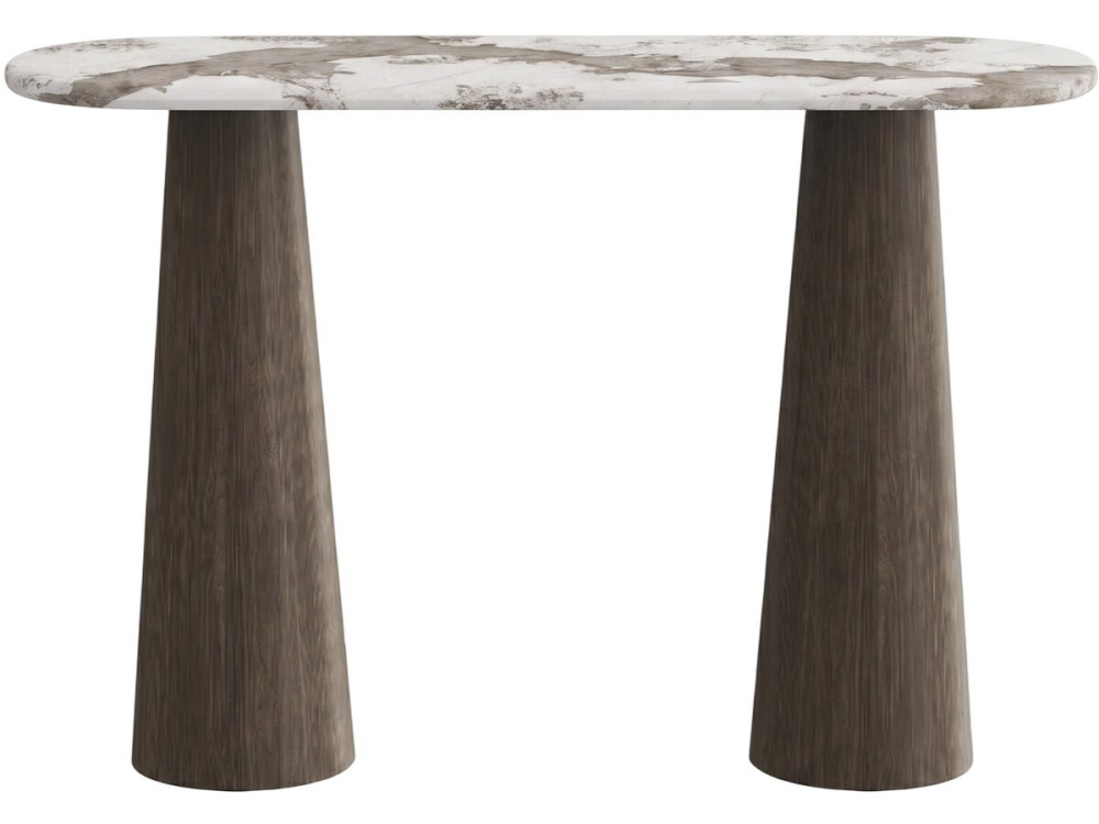 "Zora" Wooden Console Table with Ceramic Top - 140 x 40 x 80 cm - Brown