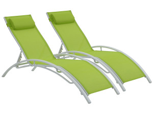 Set of 2 Aluminium Sun Bathing Chairs / Sun Lounge - Beauty - "Phoenix" - Green