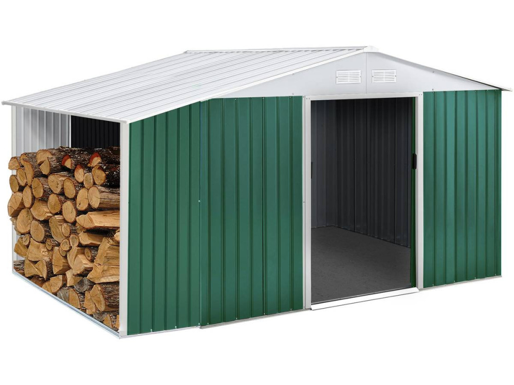 "Rosas" metal garden shed 7.06m²  with log shelter