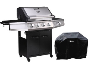 Gas barbecue with LED "Bingo 5" - 5 Burners including 1 lateral - 15.2kW + Protective cover - Black