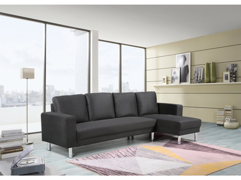 Angled Reversible Fabric Corner Sofa "Rio" - 5 Places Black