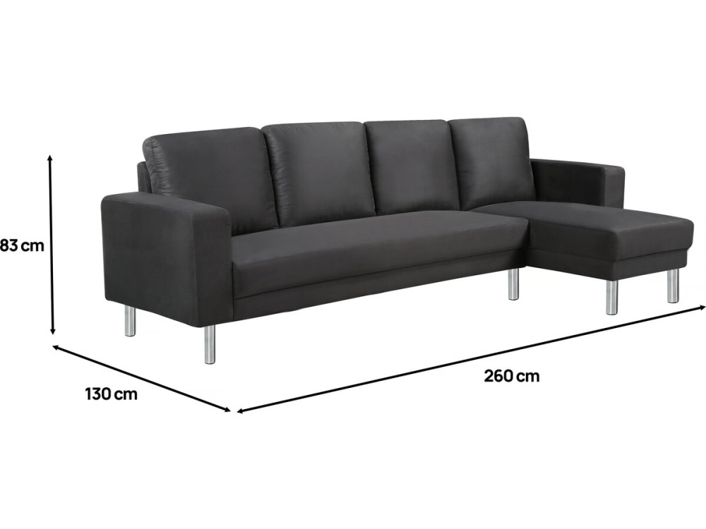 Angled Reversible Fabric Corner Sofa "Rio" - 5 Places Black