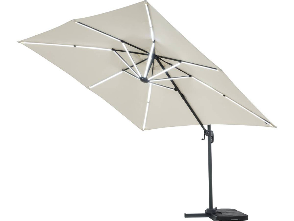 Alu garden parasol with LED lights "Sun 4 Luxury" - Rectangular - 3 x 4 m - Ecru colour