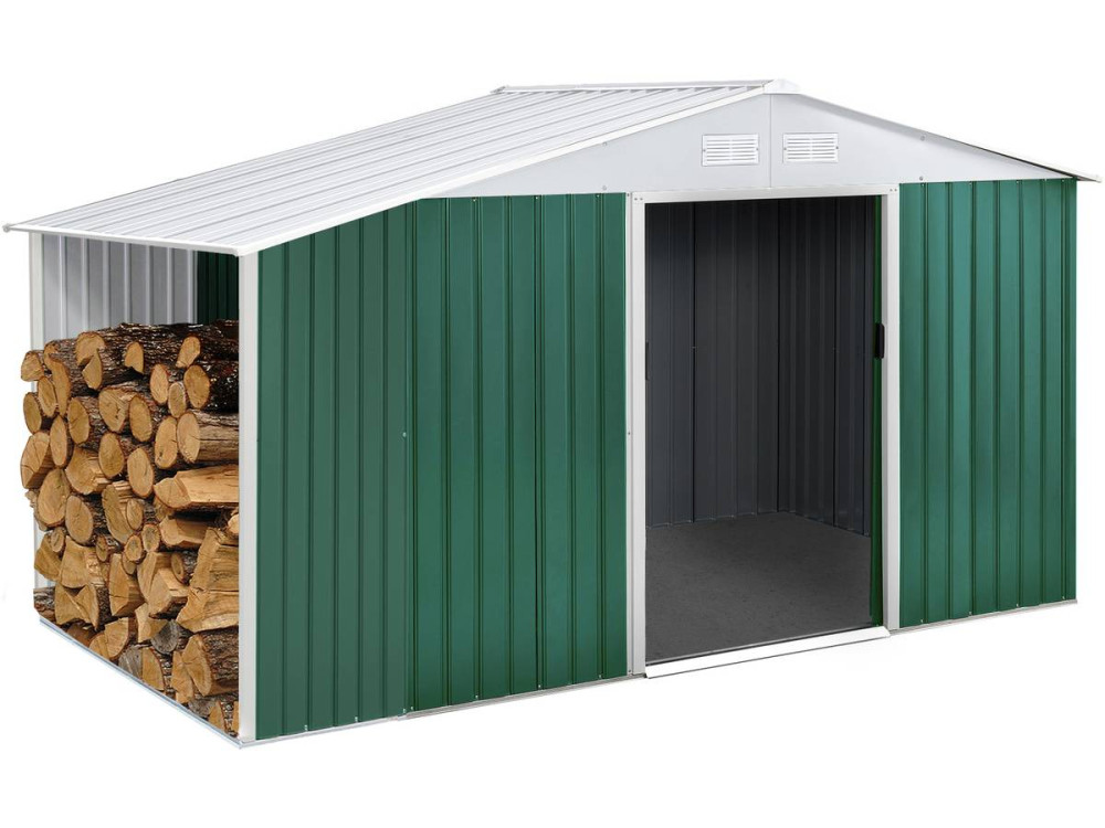 "Rosas" metal garden shed 4.07m² with log shelter