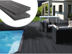 Set of 3 coextrusion composite decking boards - Length: 2.4m - 1 m2 Grey