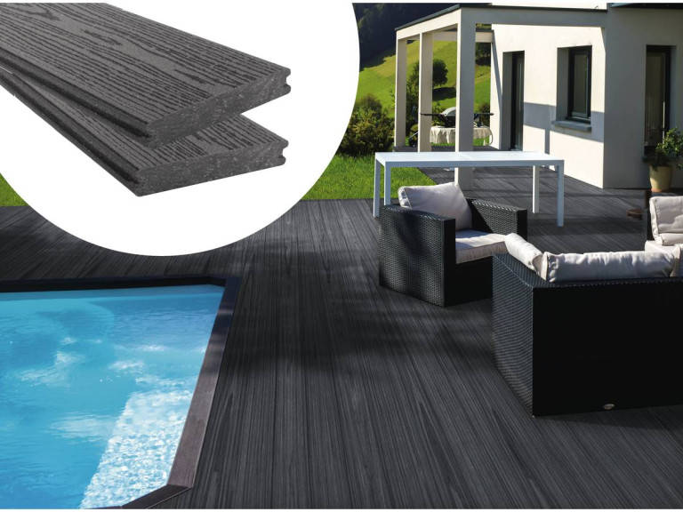 Set of 3 coextrusion composite decking boards - Length: 2.4m - 1 m2 Grey