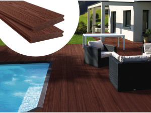 Set of 3 coextrusion composite decking boards - Length: 2.4m - 1m2 - Brown