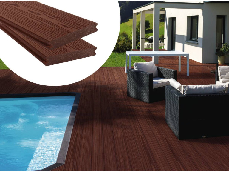Set of 3 coextrusion composite decking boards - Length: 2.4m - 1m2 - Brown