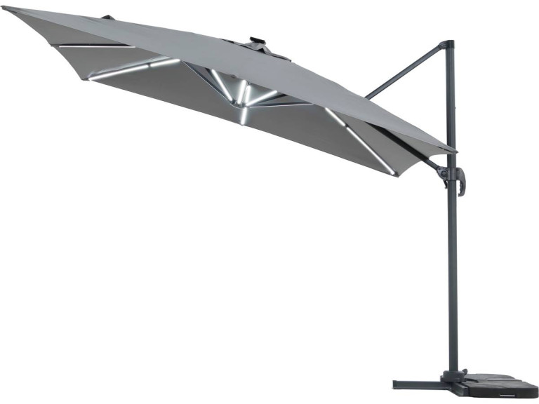 Alu garden parasol with LED lights "Sun 4 Luxury" - Rectangular - 3 x 4 m - Grey