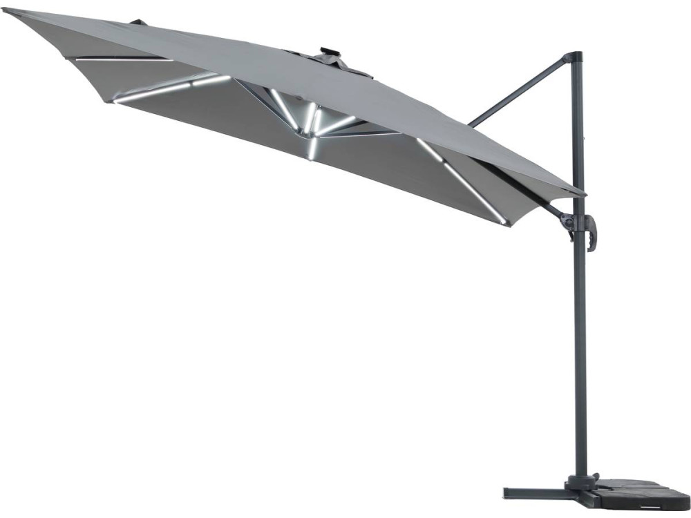 Alu garden parasol with LED lights "Sun 4 Luxury" - Rectangular - 3 x 4 m - Grey