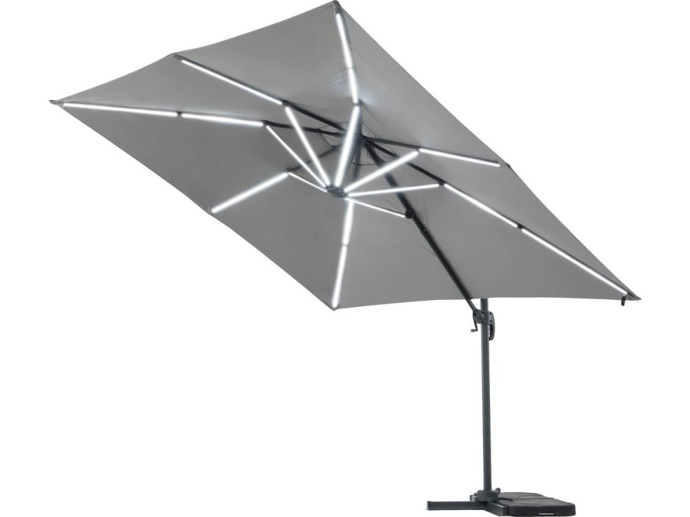 Alu garden parasol with LED lights "Sun 4 Luxury" - Rectangular - 3 x 4 m - Grey