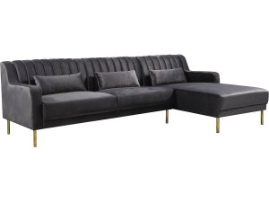 Oliver velvet corner sofa - 275 x 161 x 81 cm - 5 seater - Grey - Right angle