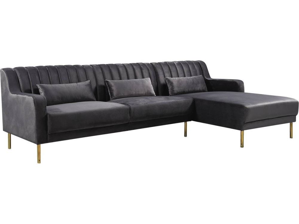 Oliver velvet corner sofa - 275 x 161 x 81 cm - 5 seater - Grey - Right angle