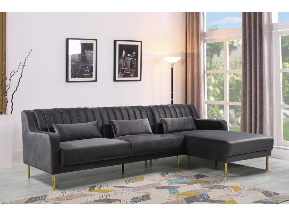 Oliver velvet corner sofa - 275 x 161 x 81 cm - 5 seater - Grey - Right angle