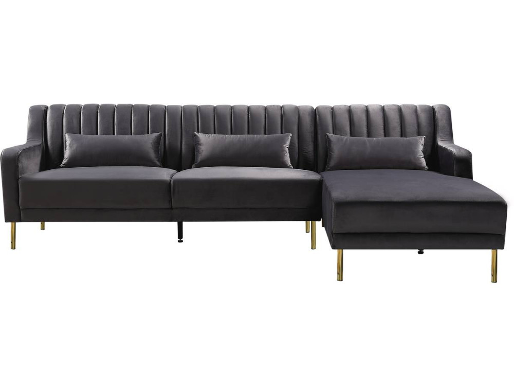 Oliver velvet corner sofa - 275 x 161 x 81 cm - 5 seater - Grey - Right angle