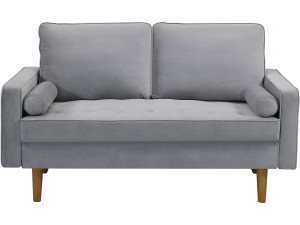 Yannick fixed velvet sofa - 82 x 147 x 86 cm - 2 seats - Light gray.