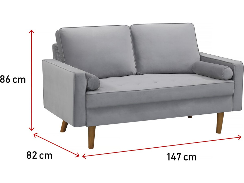 Yannick fixed velvet sofa - 82 x 147 x 86 cm - 2 seats - Light gray.