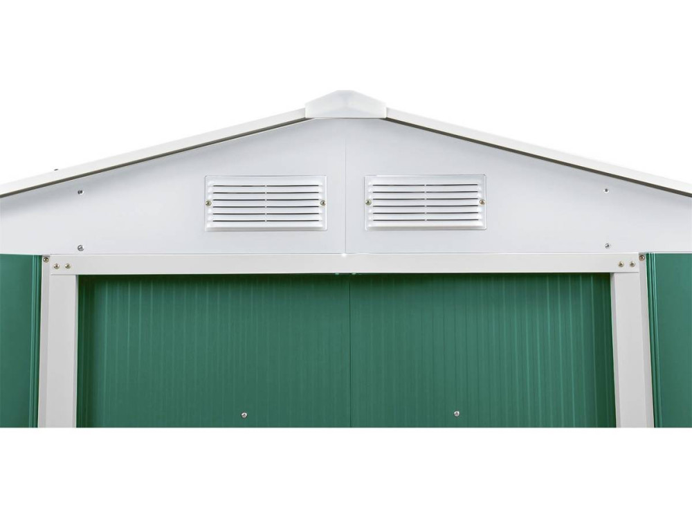 10.85m² "Rosas" metal garden shed with log shelter