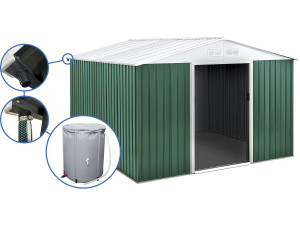 Metal garden shed - "Rosas" - 10.85 m² with water collector and gutter