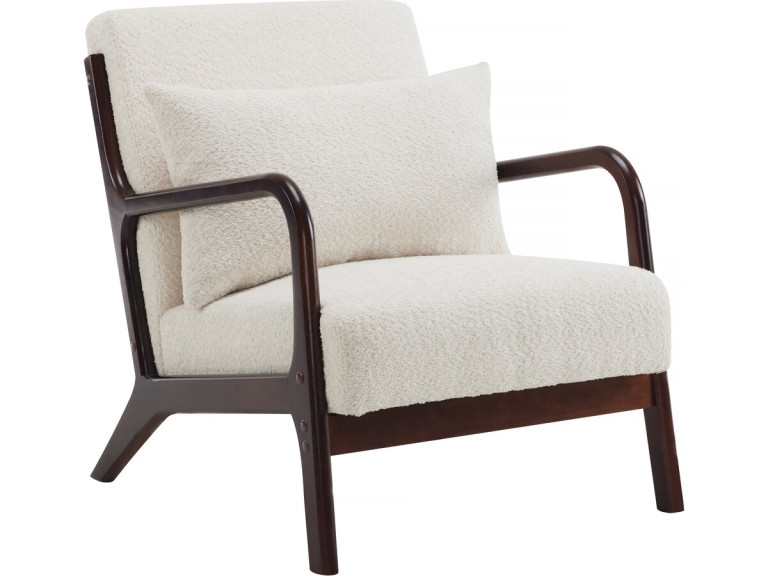 Scandinavian style wooden bouclette armchair "Clinton" - White