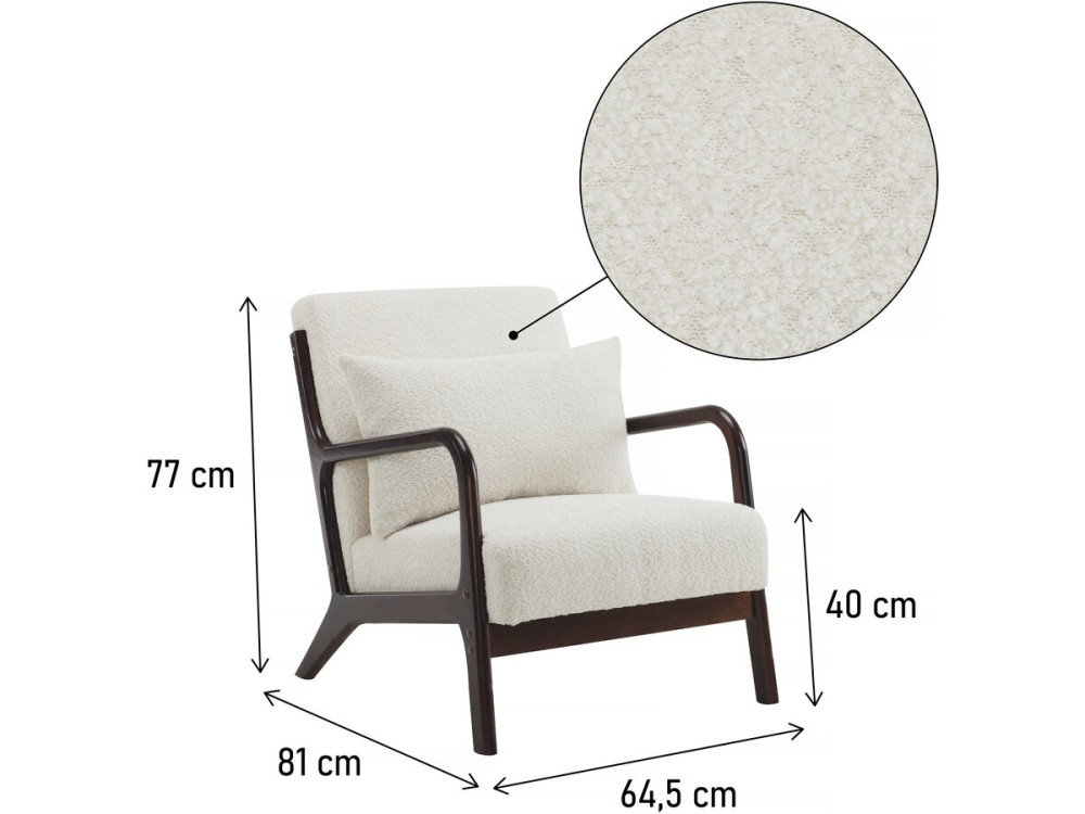 Scandinavian style wooden bouclette armchair "Clinton" - White