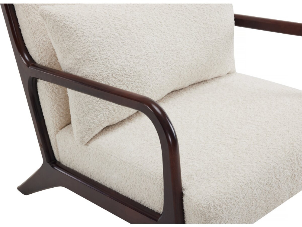 Scandinavian style wooden bouclette armchair "Clinton" - White