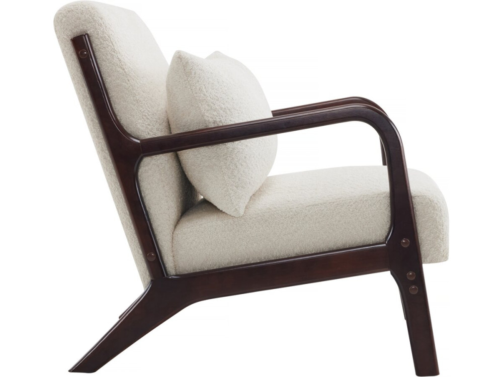 Scandinavian style wooden bouclette armchair "Clinton" - White