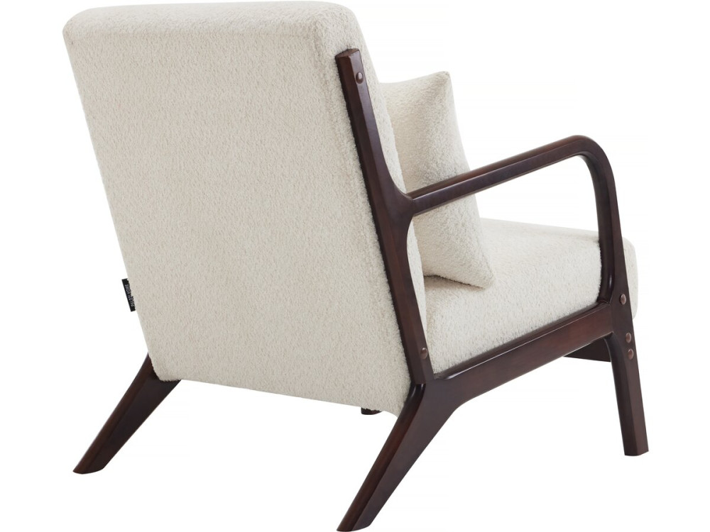 Scandinavian style wooden bouclette armchair "Clinton" - White