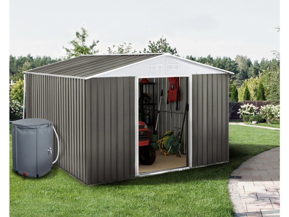 Dallas metal garden shed - 15.16 m² with gutter and water collector