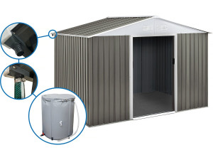 Dallas metal garden shed - 8.84m² with gutter and water collector