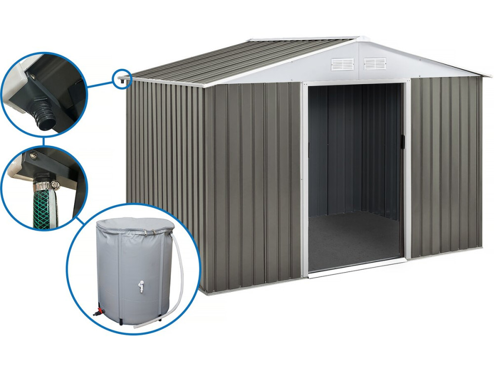Dallas metal garden shed - 8.84m² with gutter and water collector