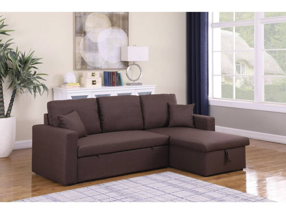Convertible corner sofa "Alain" with storage space - 221 x 145 x 85 cm - 3 seater-sofa - Chestnut brown
