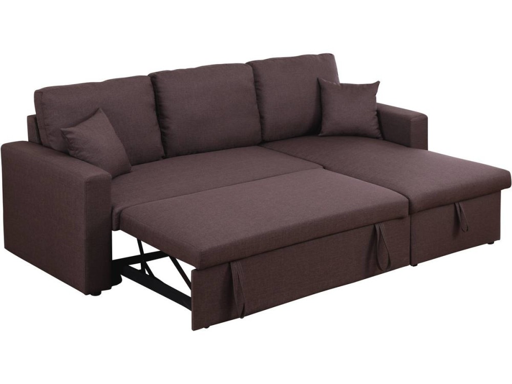 Convertible corner sofa "Alain" with storage space - 221 x 145 x 85 cm - 3 seater-sofa - Chestnut brown