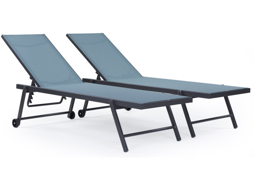 Lot de 2 bains de soleil textilène matelassé et aluminium "Jolia" - Phoenix - Bleu