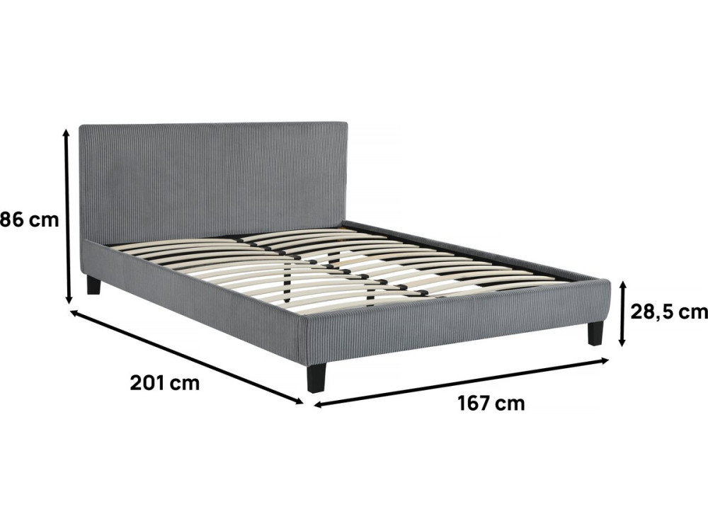 Ambre Corduroy Bed - 160 x 200 - Grey