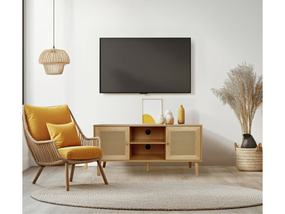 Scandinavian TV cabinet in wickerwork "Iguana" - 120 x 30 x 56.5 cm - Brown