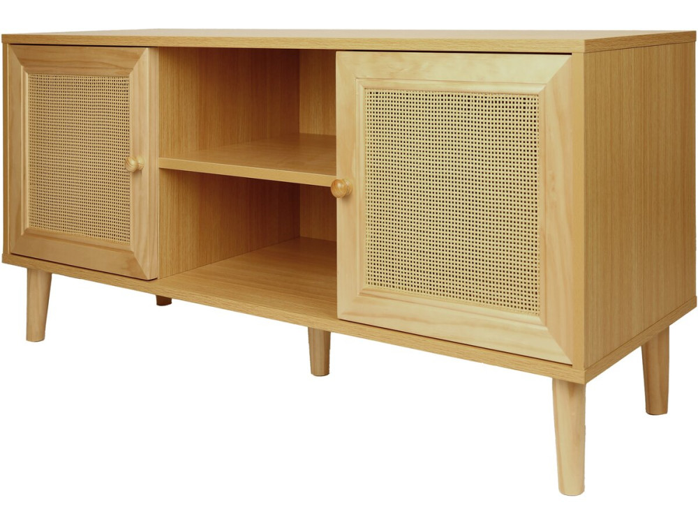 Scandinavian TV cabinet in wickerwork "Iguana" - 120 x 30 x 56.5 cm - Brown