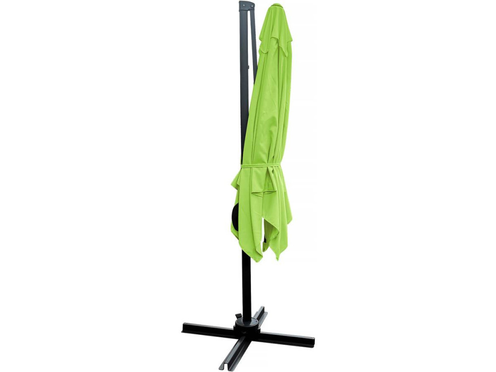 Hanging garden parasol with portable base "Soleil" - Square shape -  2.5 x 2.5 m - Green + Protection cover