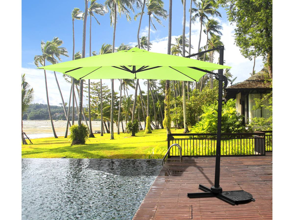 Hanging garden parasol with portable base "Soleil" - Square shape -  2.5 x 2.5 m - Green + Base stand