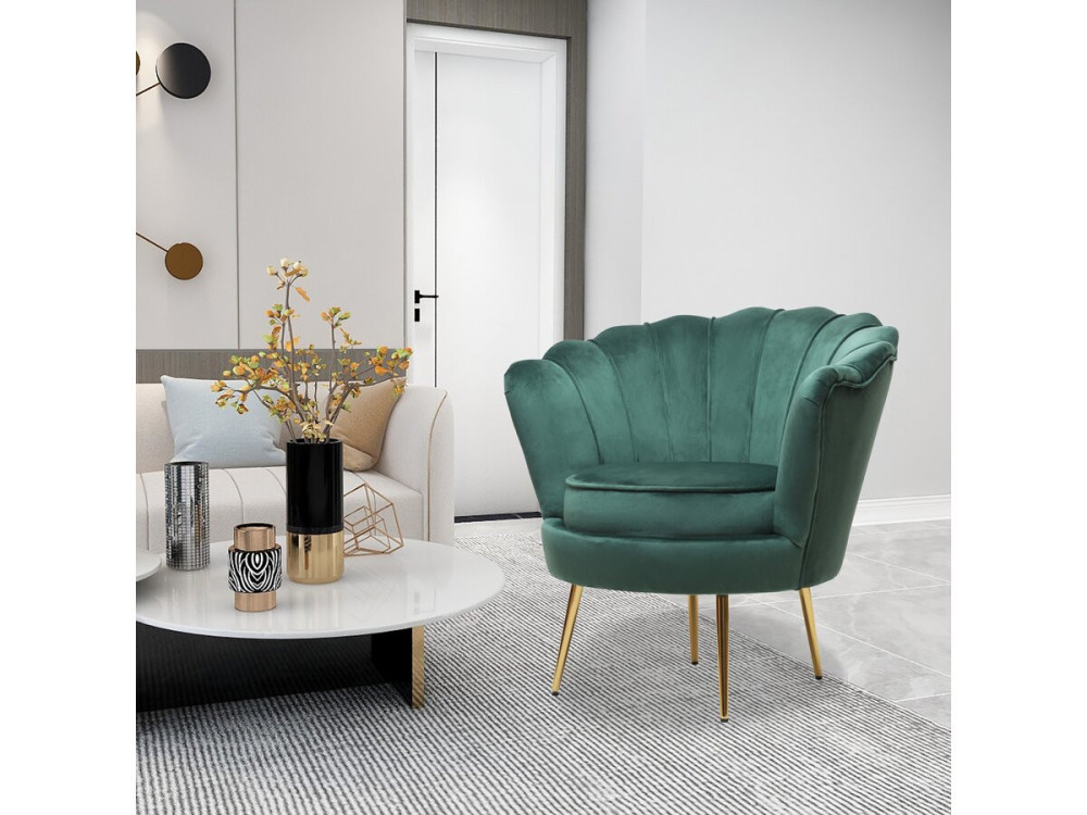 Velvet armchair "Floria" - 75 x 68 x 77.5cm - Green