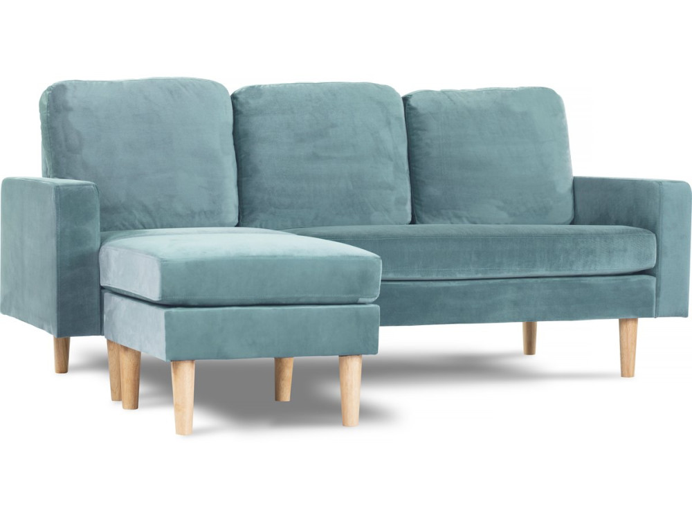 Reversible corner sofa "Gabby"  in velvet - 3-seater sofa- Light blue