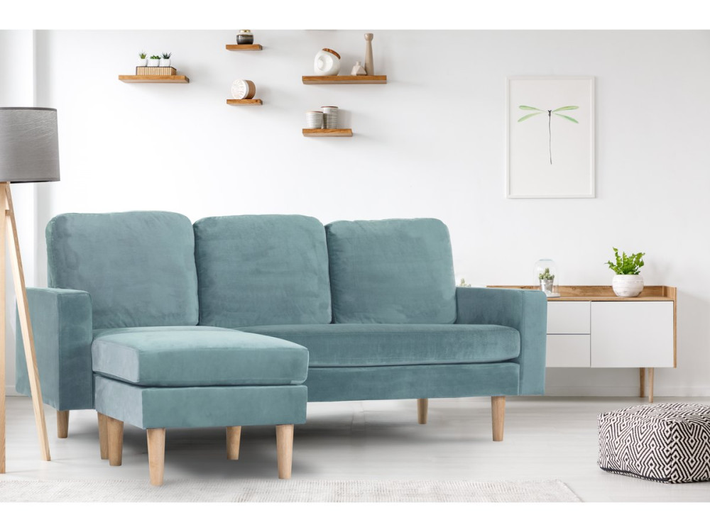 Reversible corner sofa "Gabby"  in velvet - 3-seater sofa- Light blue