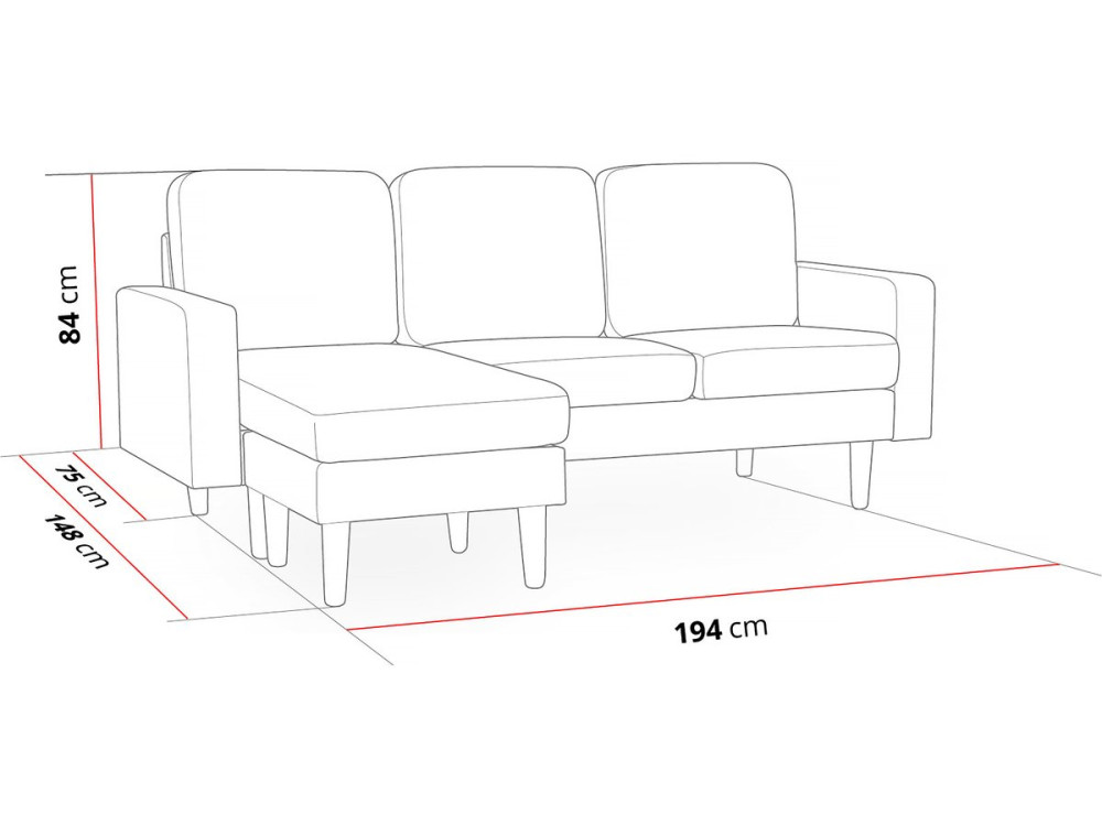 Reversible corner sofa "Gabby"  in velvet - 3-seater sofa- Light blue