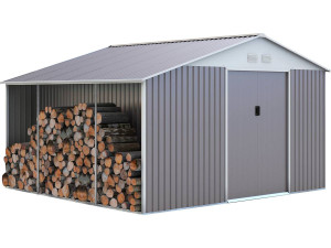 "Dallas" metal garden 12.99m² shed with log shelter