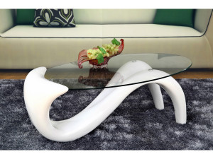Oval Fiberglass Low Table / Coffee Table "Maya" in Fiberglass - White